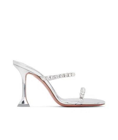 Amina Muaddi Womens Other Gilda Crystal-embellished Leather Heeled Mules In Silver