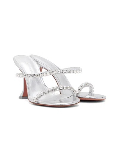 Amina Muaddi Womens Other Gilda Crystal-embellished Leather Heeled Mules In Silver