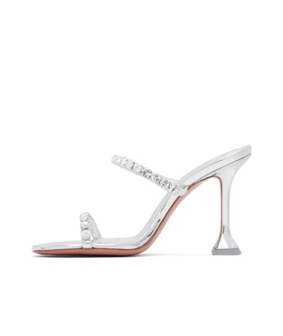 Amina Muaddi Womens Other Gilda Crystal-embellished Leather Heeled Mules In Silver