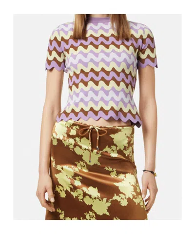 Versace Knitwear With Crewneck And Scalloped Edges In Purple