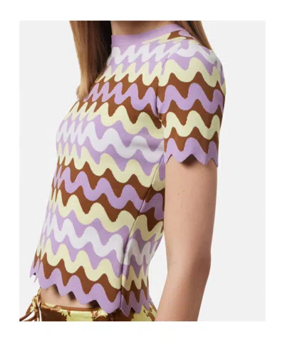 Versace Knitwear With Crewneck And Scalloped Edges In Purple