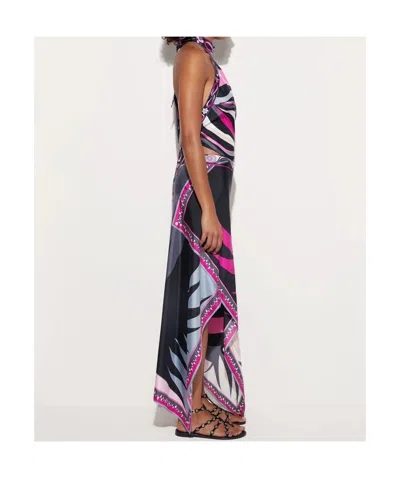 Pucci Stella Print Asymmetrical Midi Skirt In Black And Fuchsia