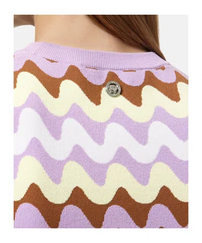 Versace Knitwear With Crewneck And Scalloped Edges In Purple