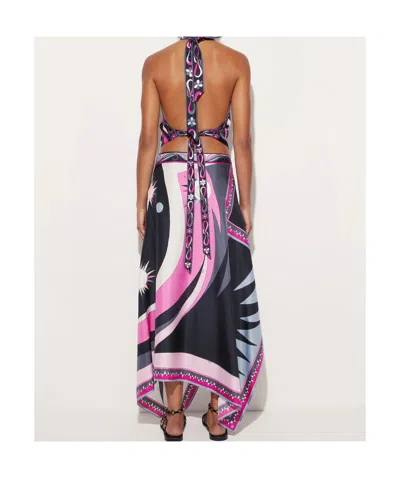 Pucci Stella Print Asymmetrical Midi Skirt In Black And Fuchsia