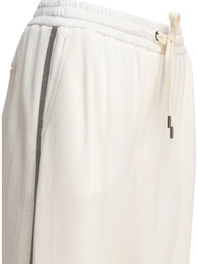 Brunello Cucinelli Tailored Trousers With Side Stripe Detail In White