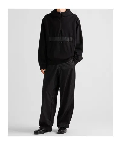 Prada Technical Half-zip Hoodie In Black