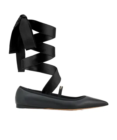 Ferragamo Sofia Wraparound Leather Ballet Flats In Black