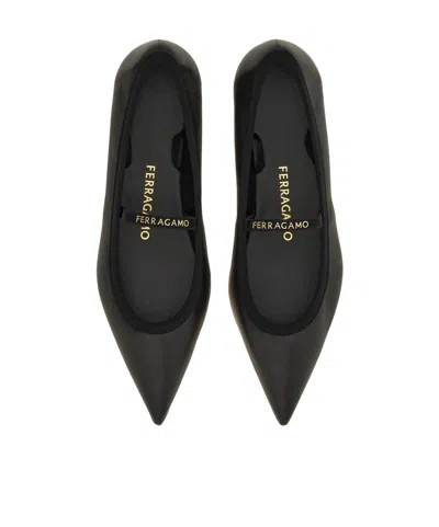 Ferragamo Sofia Wraparound Leather Ballet Flats In Black