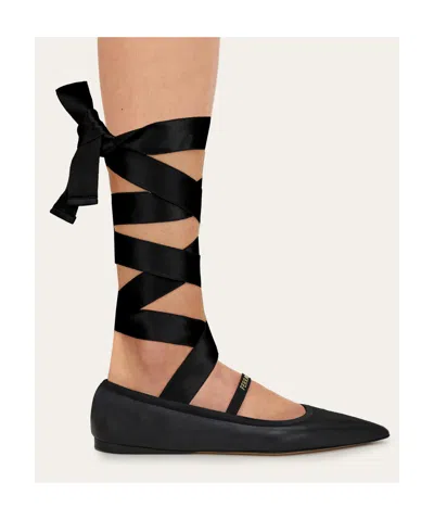 Ferragamo Sofia Wraparound Leather Ballet Flats In Black