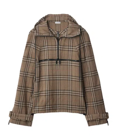 Burberry Half-zip Jacket With Check Pattern In Silk Blend In Brush