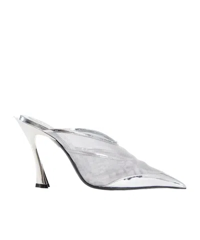 Mugler Slipper-mule In Silver Polyamide In White