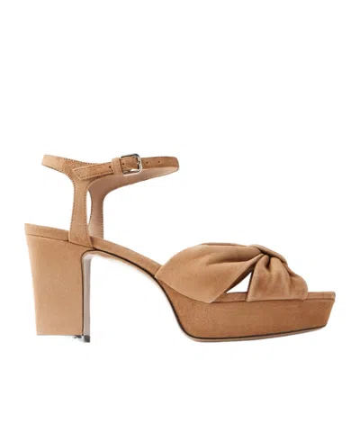 Jimmy Choo Heloise 80 Knotted Suede Platform Sandals In Biscuit Color