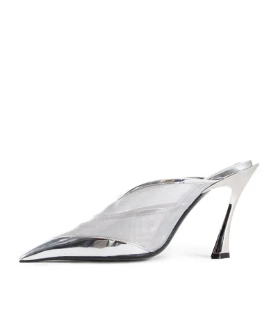 Mugler Slipper-mule In Silver Polyamide In White