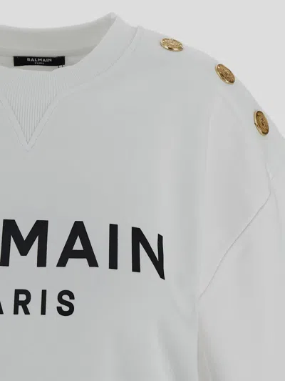 Balmain Cropped Sweatshirt With Logo Print And Buttons In Gray