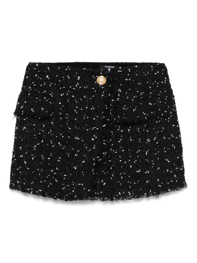 Balmain Polka Dot Tweed Mini Skirt In Black