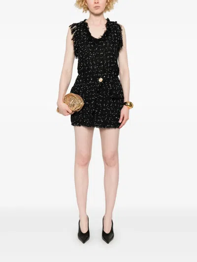 Balmain Polka Dot Tweed Mini Skirt In Black