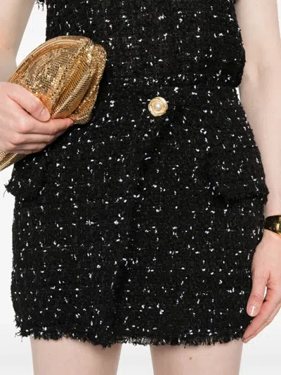 Balmain Polka Dot Tweed Mini Skirt In Black