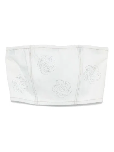 Rotate Birger Christensen Rotate Birgerchristensen Studded Denim Crop Top In 蓝色