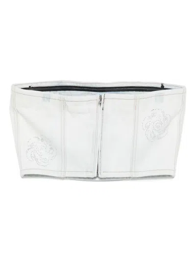 Rotate Birger Christensen Rotate Birgerchristensen Studded Denim Crop Top In 蓝色