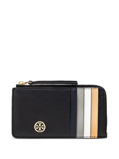 Tory Burch Robinson Pebbled Zip Cardholder In Black