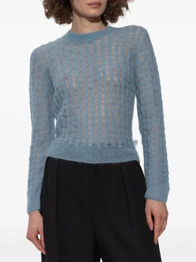 Loewe Sky Blue Perforated Sweater In Mohair Blend