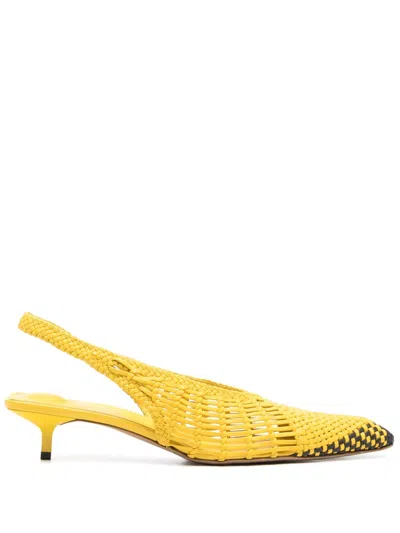 Jacquemus Woven Slingback Shoes With Pointed Toe In Yellow