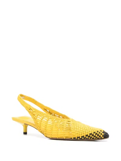 Jacquemus Woven Slingback Shoes With Pointed Toe In Yellow
