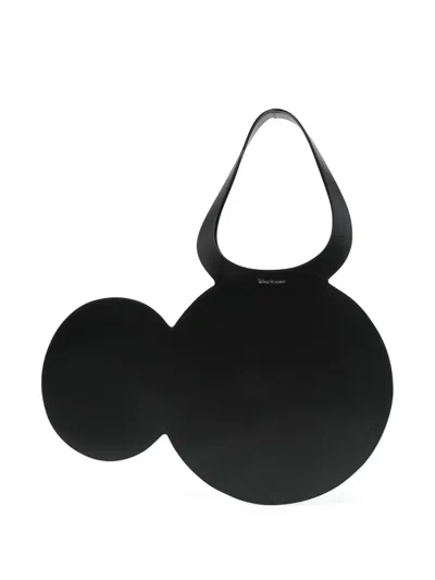 Coperni Mickey Black Handbag With Cut-out Handle And Logo Lettering On The Front In Leather