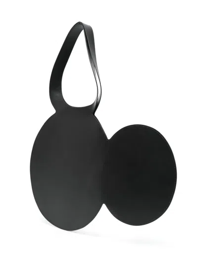 Coperni Mickey Black Handbag With Cut-out Handle And Logo Lettering On The Front In Leather
