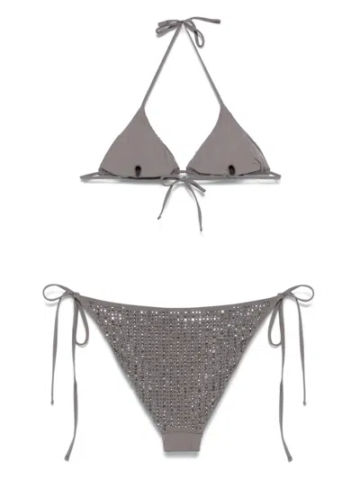 Venuja Grey Bikini With Triangle Design And All-over Stud Decorations In Tech Fabric Womsn In 灰色