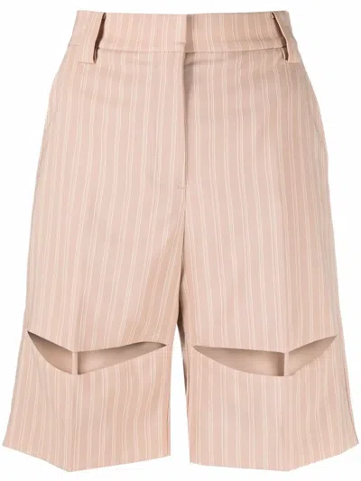 Krizia Wool Blend Bermuda Shorts With Striped Motif In 中性色