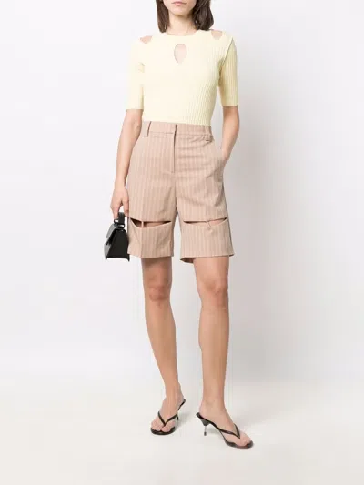 Krizia Wool Blend Bermuda Shorts With Striped Motif In 中性色