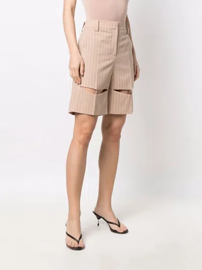Krizia Wool Blend Bermuda Shorts With Striped Motif In 中性色