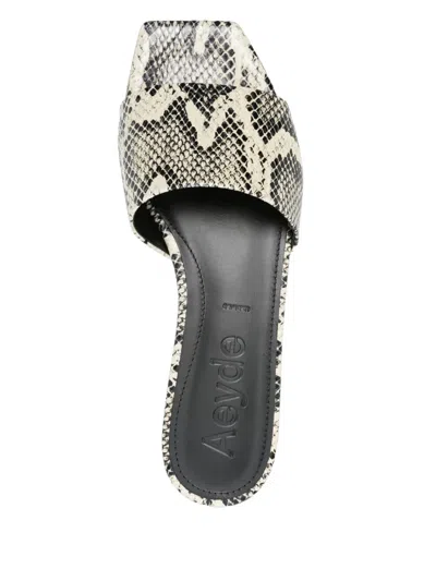Aeyde Anna Snake-effect Leather Slides In 中性色