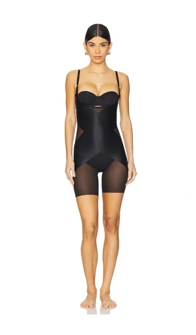 Spanx Thinstincts Open Bust Mid Thigh Bodysuit In Very Black