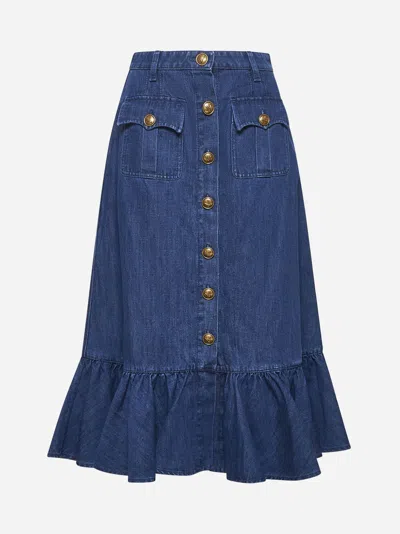 Valentino Garavani Blue Denim Cotton Skirt