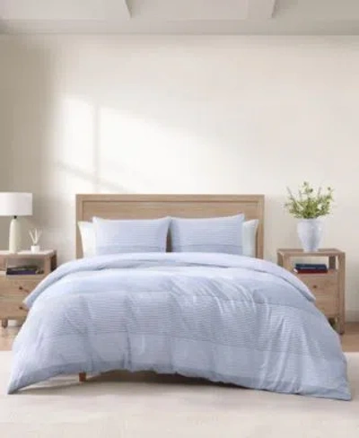 Tommy Hilfiger Modern Stripe Cotton Duvet Cover Set In White,pale Blue,dark Blue