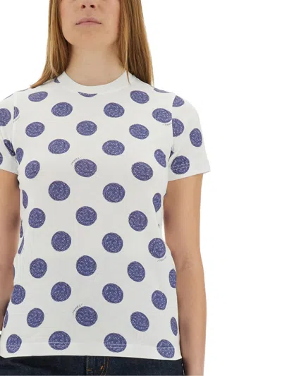 Moschino Dotted Short Sleeve Crew Neck Tops In White