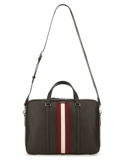 Bally Black Leather Briefcase In Brown