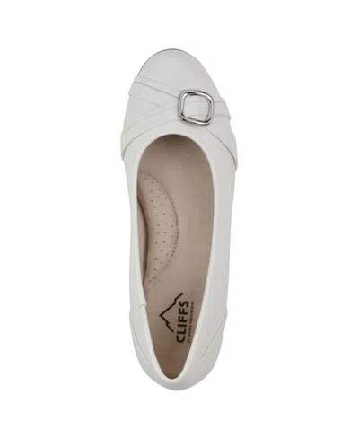 Cliffs By White Mountain Calming Buckle Strap Flat In White Smooth