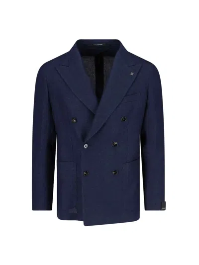 Tagliatore Wool Canvas Double-breasted Blazer In Navy