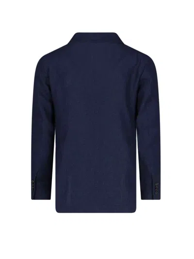 Tagliatore Wool Canvas Double-breasted Blazer In Navy