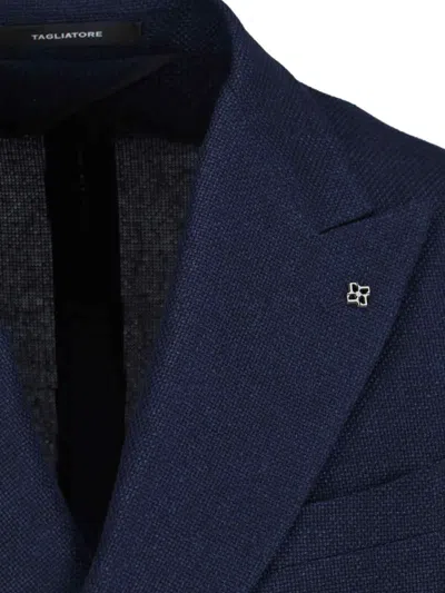 Tagliatore Wool Canvas Double-breasted Blazer In Navy