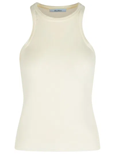 Max Mara Textured White Sleeveless Top With Round Neckline In Bianco Avorio