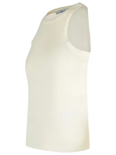 Max Mara Textured White Sleeveless Top With Round Neckline In Bianco Avorio