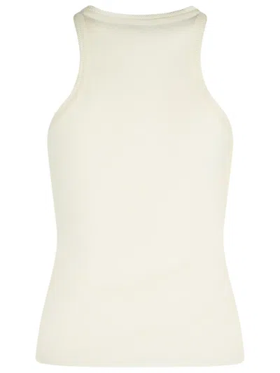 Max Mara Textured White Sleeveless Top With Round Neckline In Bianco Avorio