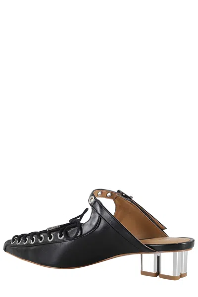 Ganni Womens Black Eyelets Lace-up Faux-leather Mules Eur 39 / 6 Uk