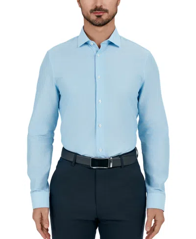 Tallia Men's Slim Flit Dobby Micro-grid Button-front Dress Shirt In Blue