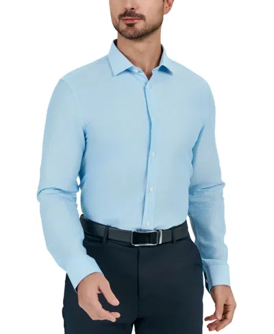 Tallia Men's Slim Flit Dobby Micro-grid Button-front Dress Shirt In Blue