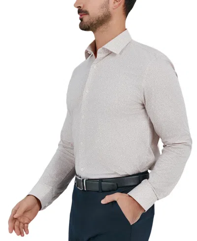 Tallia Men's Slim Flit Micro Floral Print Button-front Dress Shirt In Neutral